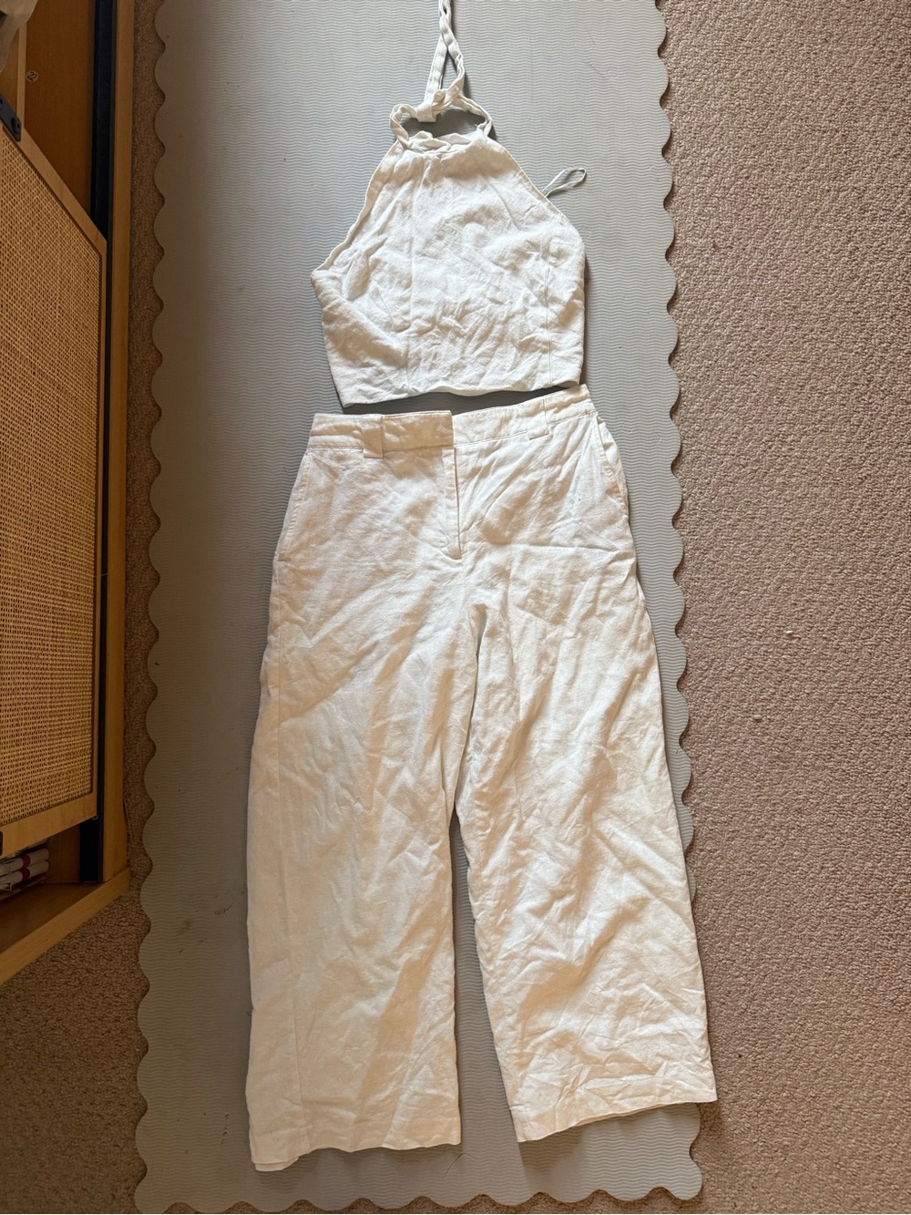 Rachel Zoe white linen set . Crop Top and Wide-Leg Pants Set